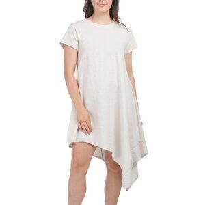 Made in Italy Linen Blend Knit Mini Dress Beige Size L | Navy Blue Short Sleeve